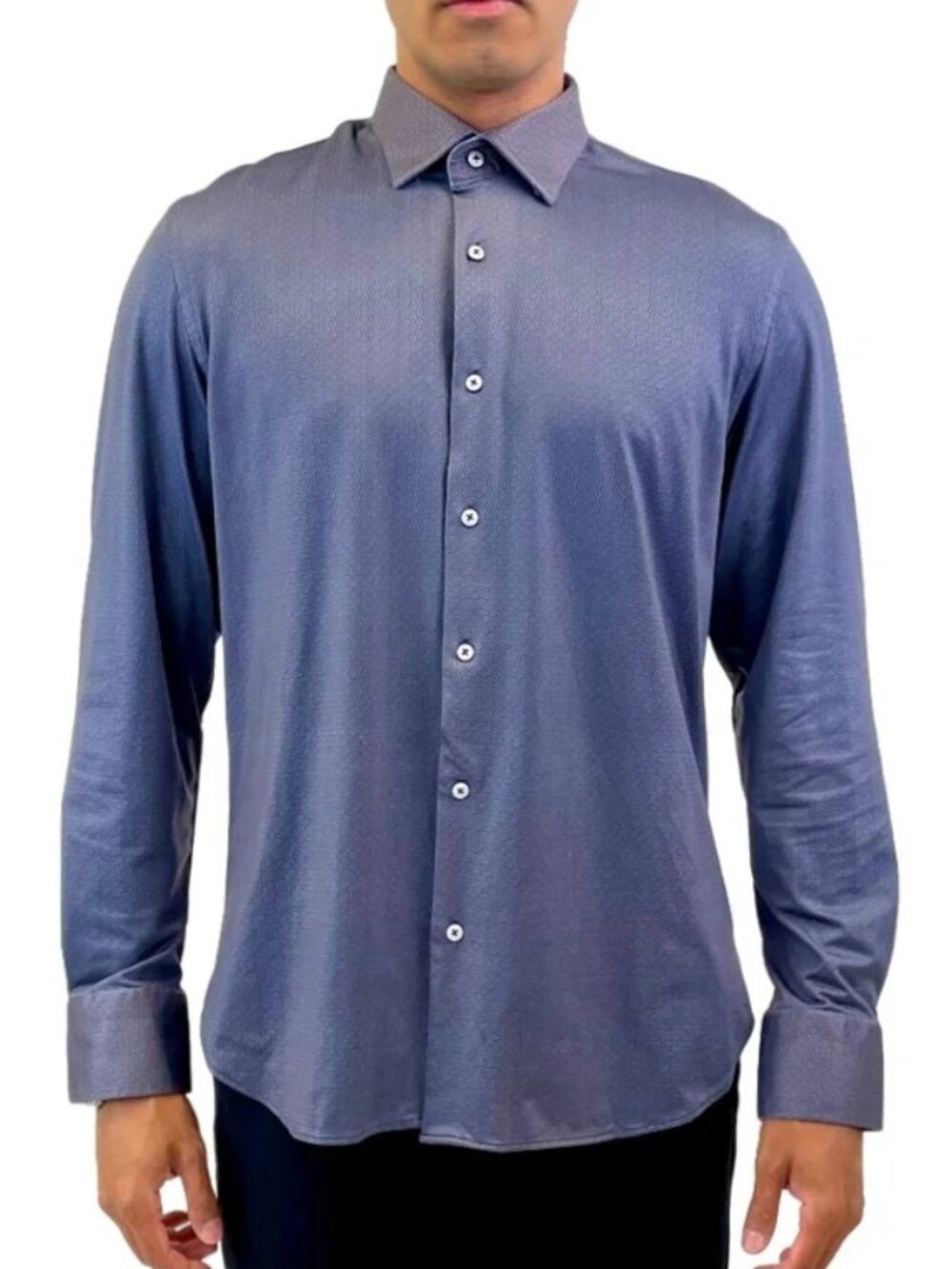 Luchiano Visconti Navy Geo Print 4 Way Stretch Long Sleeve Shirt